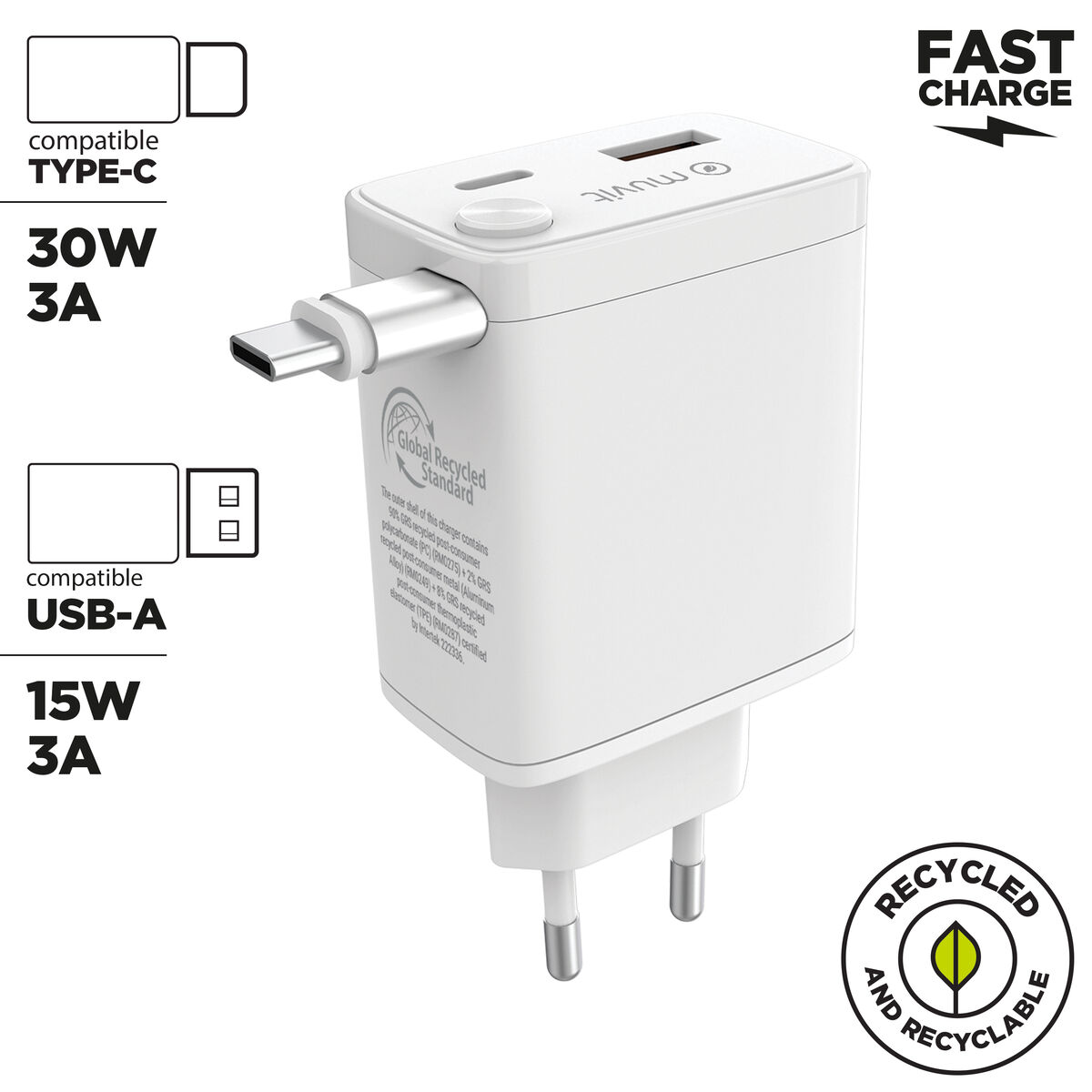 Wall Charger Muvit WCEU63-30-AC2 White 30 W