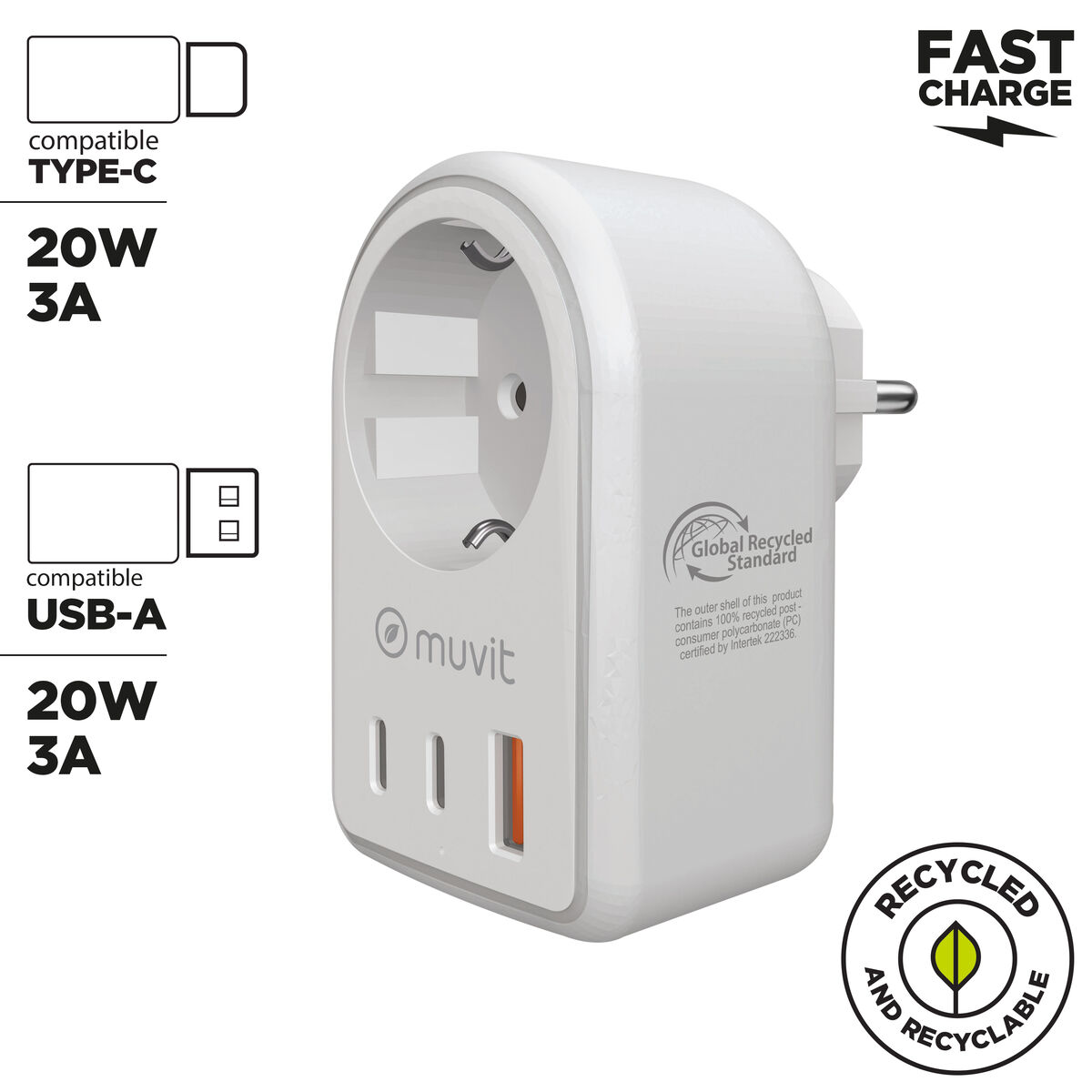 Wall Charger Muvit for Change 851DQ-DE White 20 W