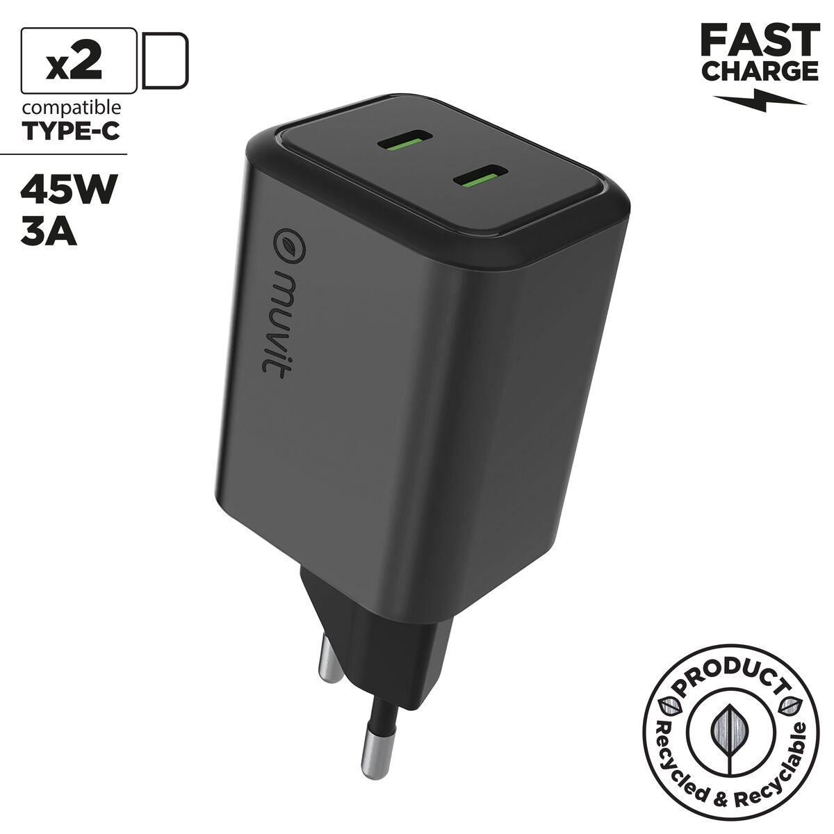 Wall Charger Muvit WCEU66-45-C2 Silver 45 W