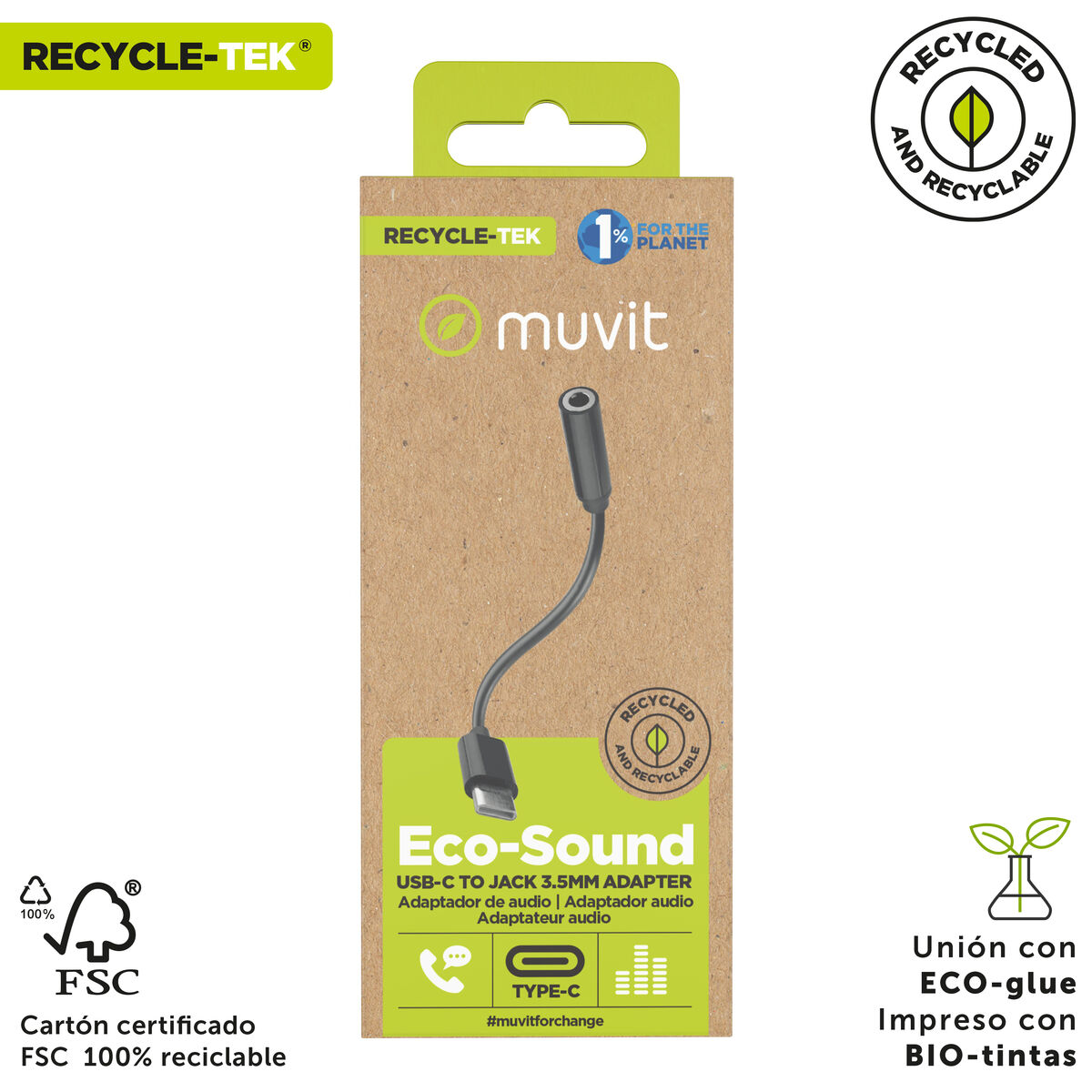 USB-C to Jack 3.5 mm Adapter Muvit for Change JDS-C35 Black