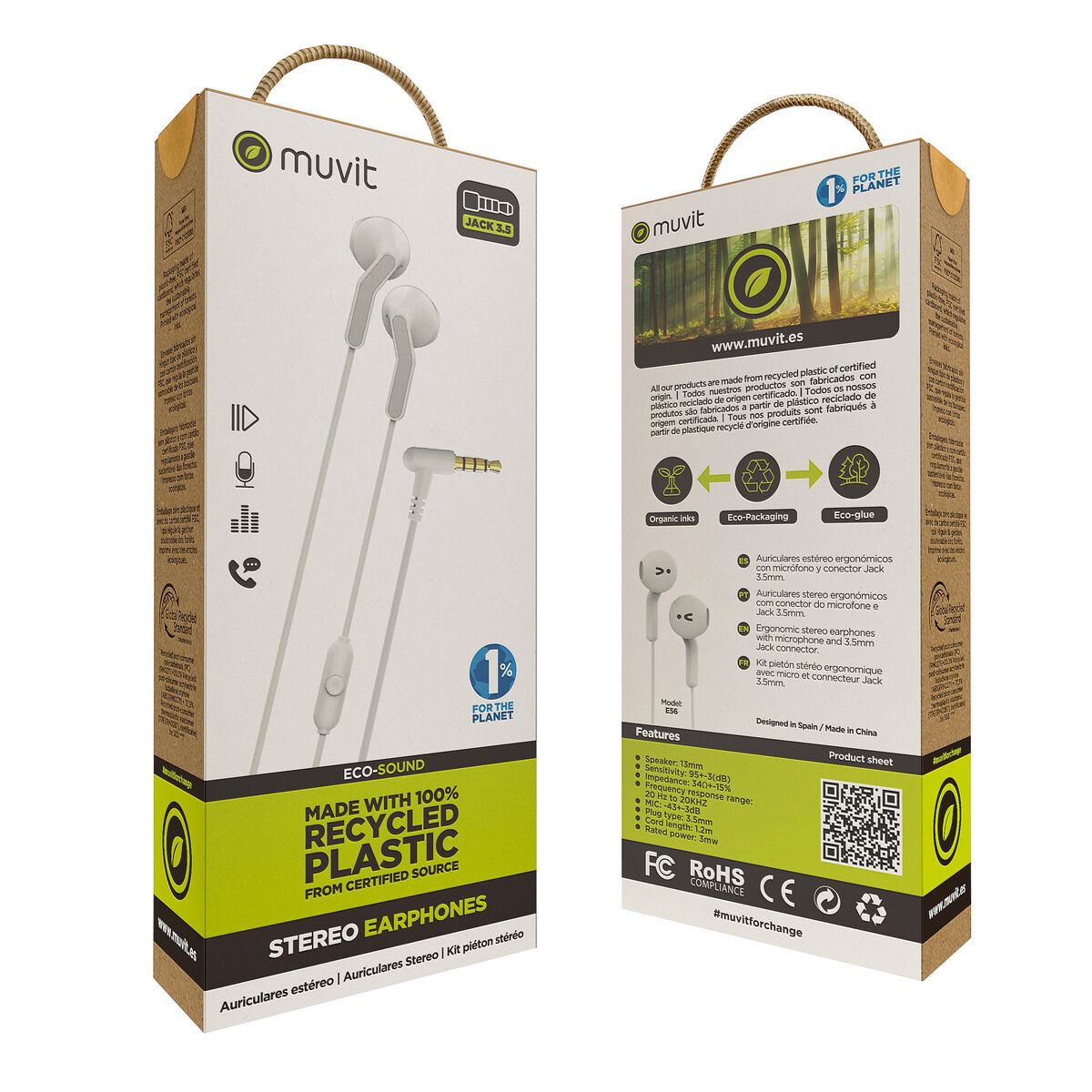 Headphones Muvit for Change E56 White
