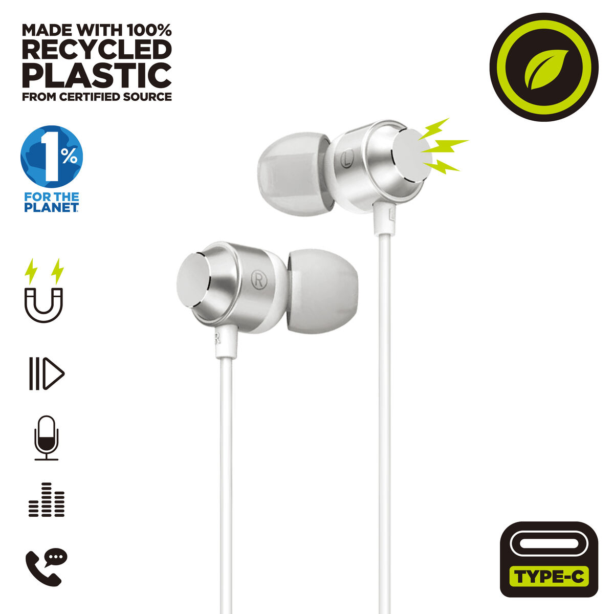 Headphones Muvit for Change M32 White