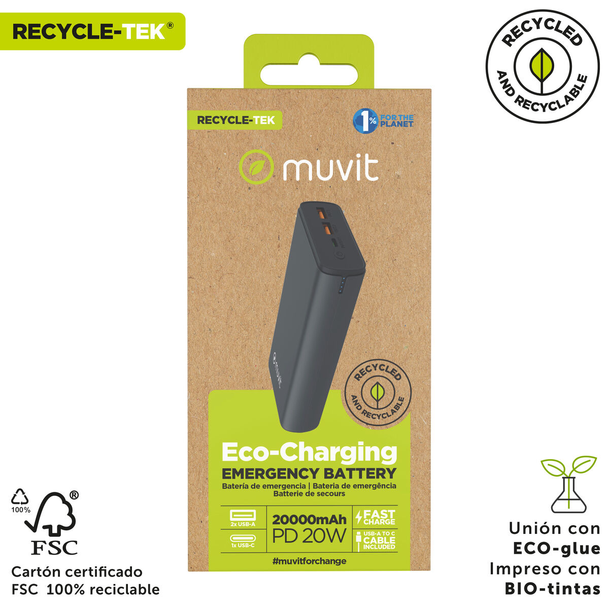 Powerbank Muvit for Change DP200G-R-PD Black 20 W