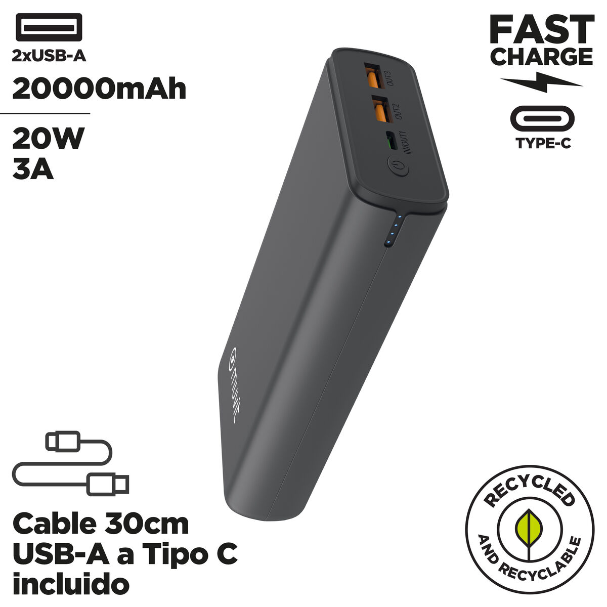 Powerbank Muvit for Change DP200G-R-PD Black 20 W