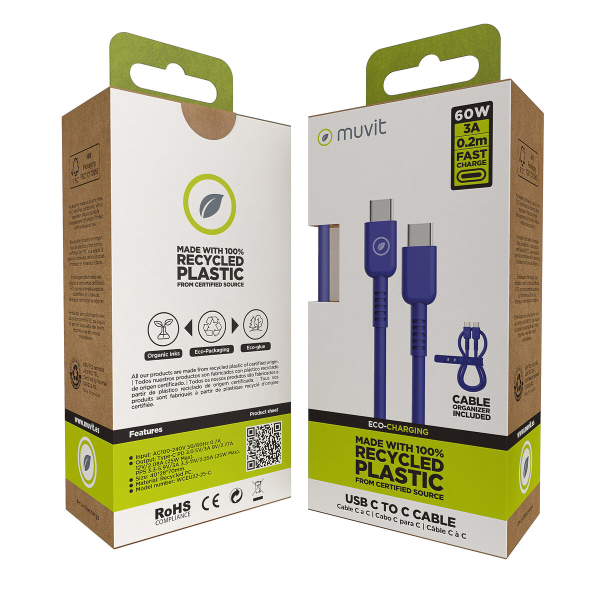 USB-C to USB-C Cable Muvit for Change Blue 0,2 m