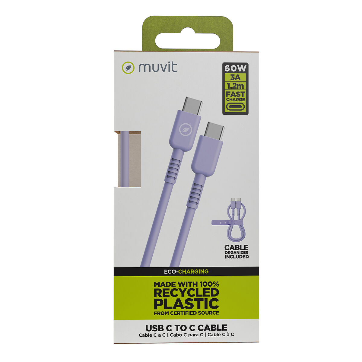 USB-C to USB-C Cable Muvit for Change Lavendar 1,2 m