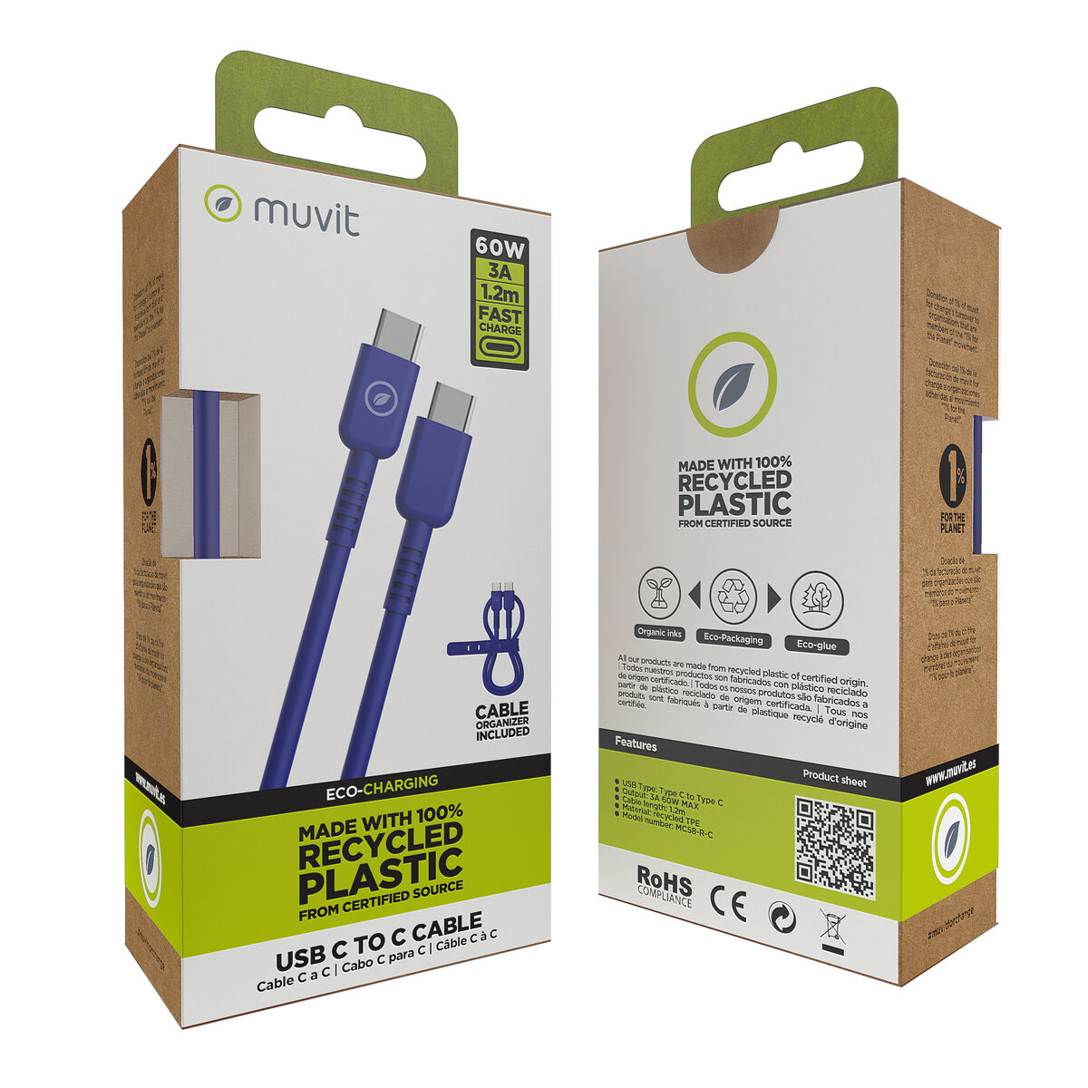USB-C to USB-C Cable Muvit for Change Blue 1,2 m