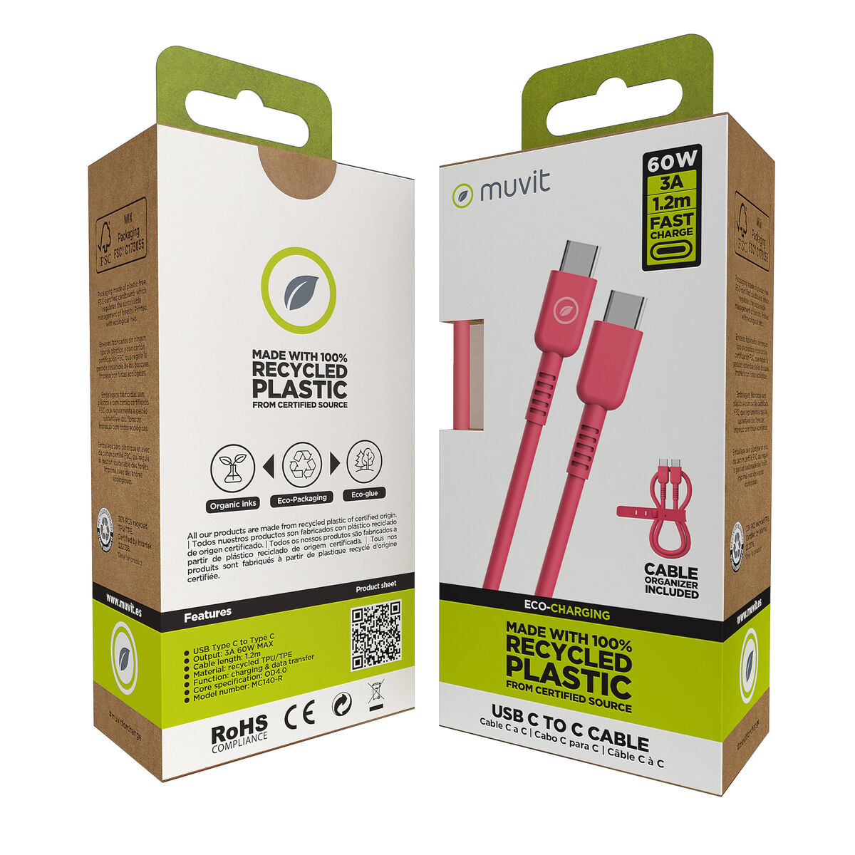 USB-C to USB-C Cable Muvit for Change Magenta 1,2 m