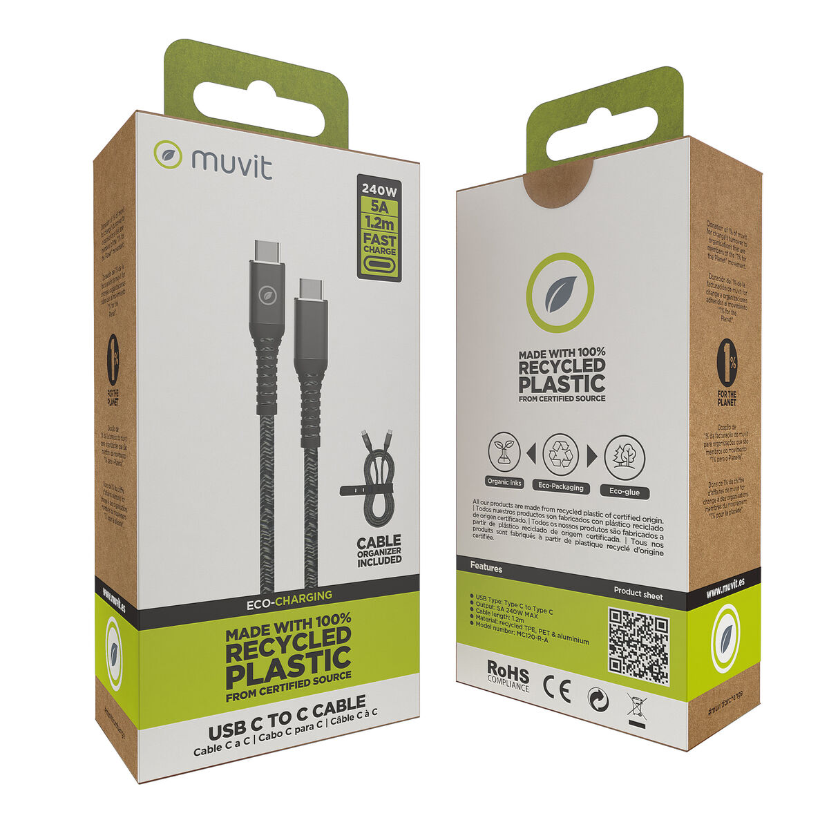 USB-C to USB-C Cable Muvit for Change Black 1,2 m