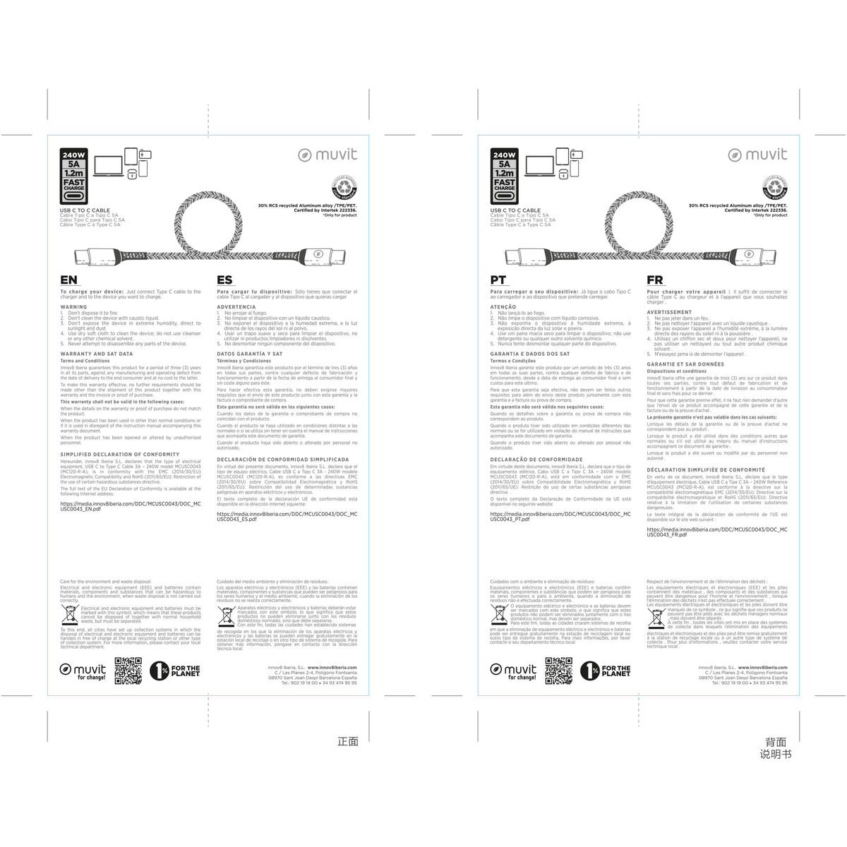 USB-C to USB-C Cable Muvit for Change Black 1,2 m