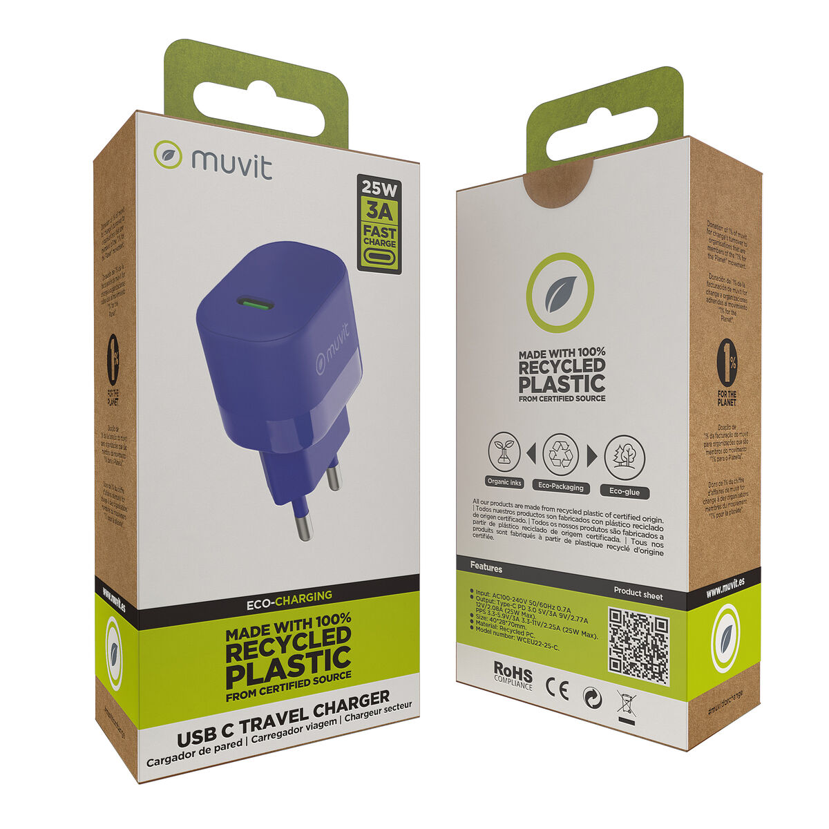 Wall Charger Muvit for Change Blue 25 W