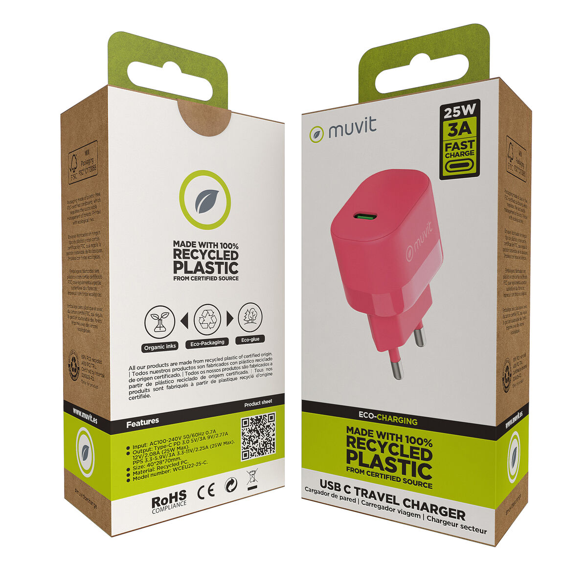 Wall Charger Muvit for Change Magenta 25 W