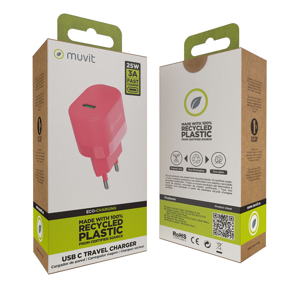 Wall Charger Muvit for Change Magenta 25 W
