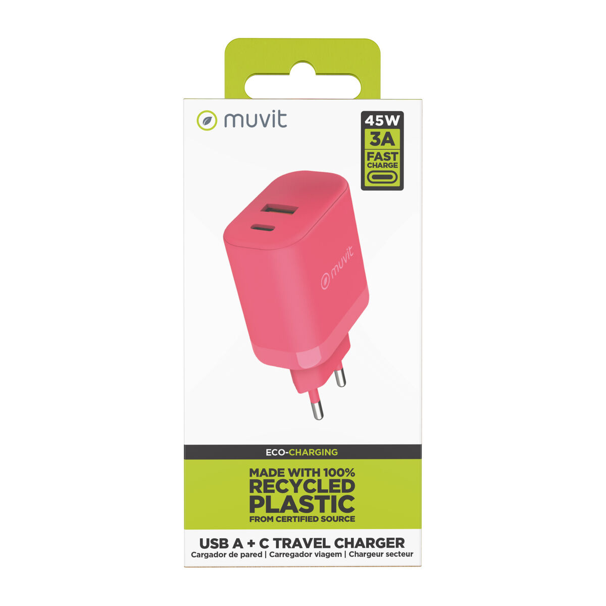 Wall Charger Muvit for Change WCEU24-45-AC Magenta 45 W