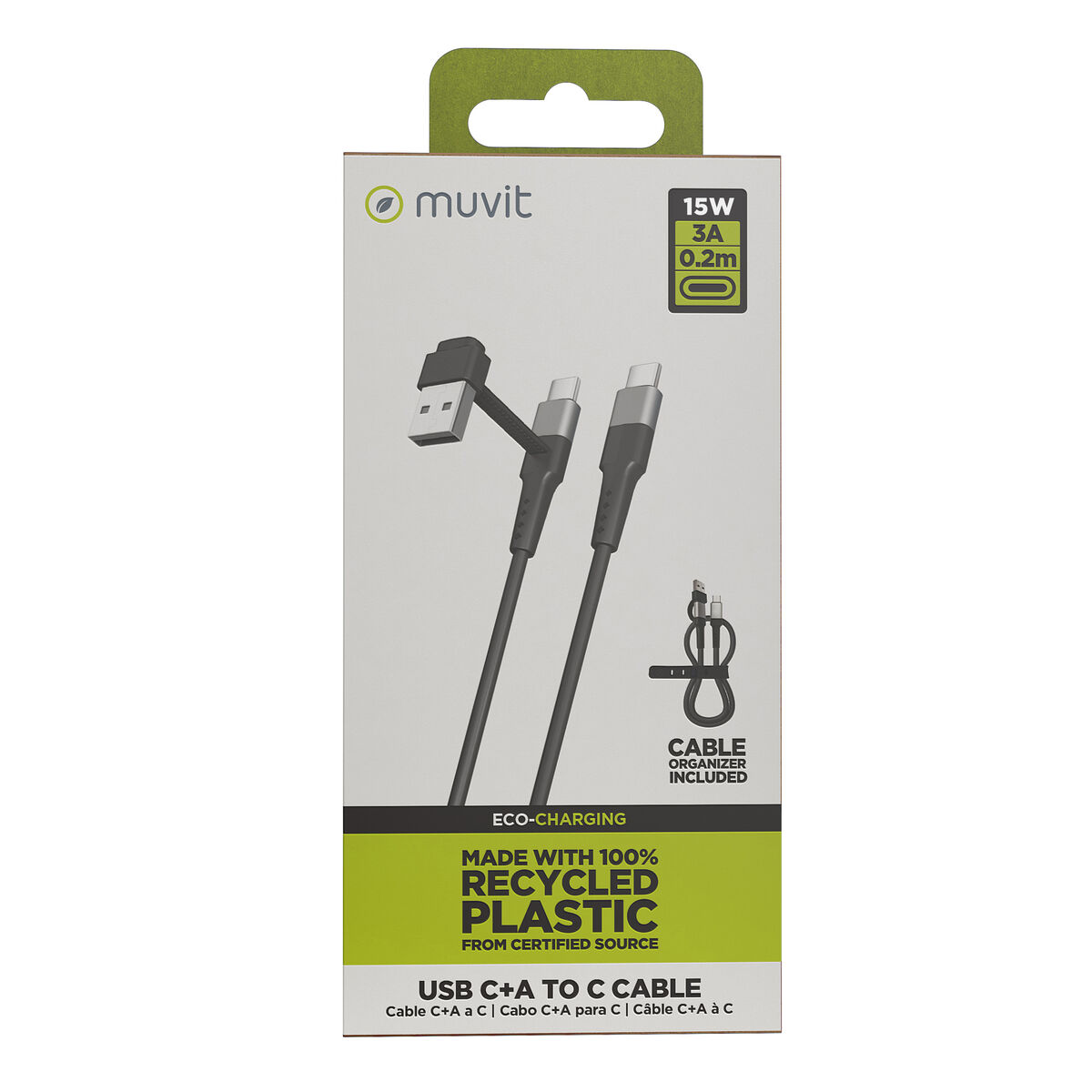 USB A to USB-C Cable Muvit for Change Black