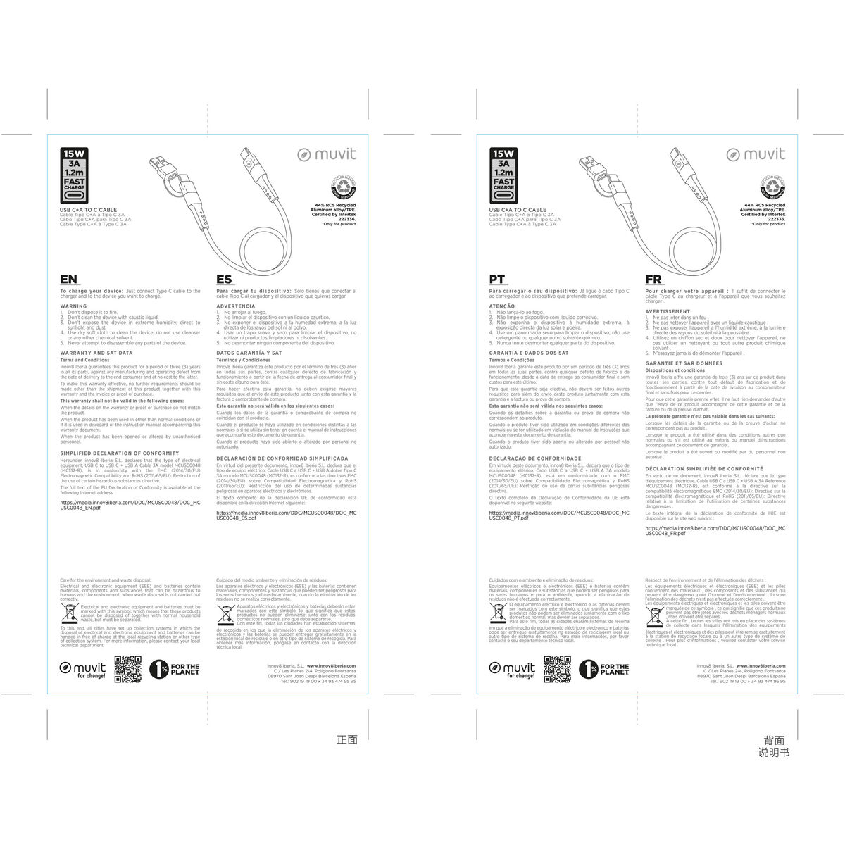 USB A to USB-C Cable Muvit for Change Black