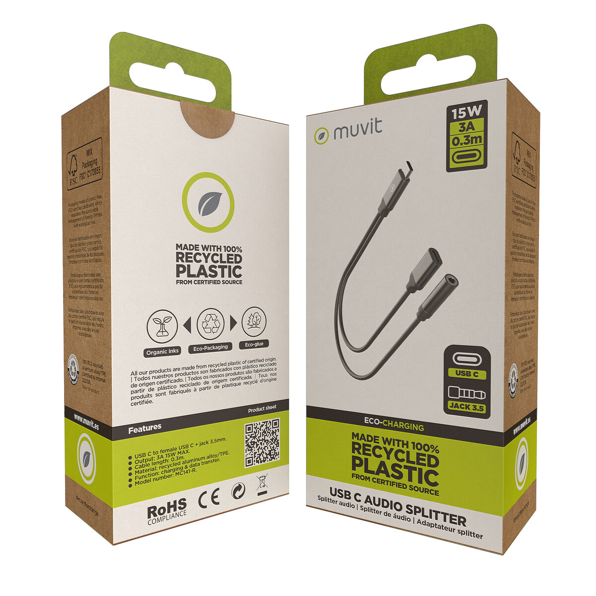 Audio Jack Adapter Muvit for Change Black