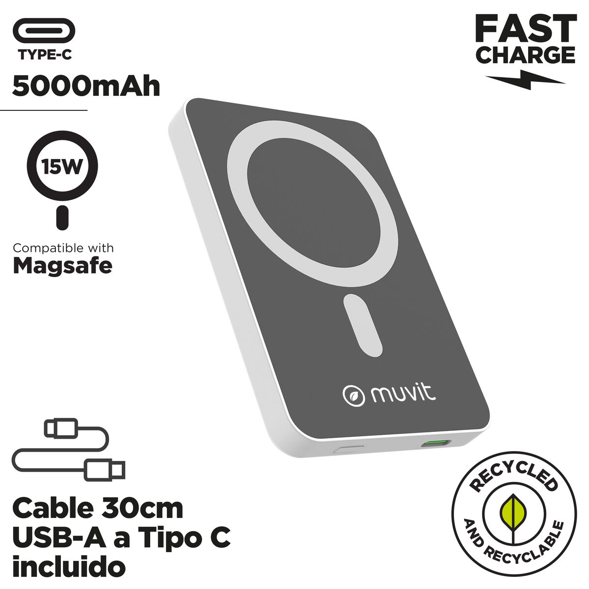 Powerbank Muvit for Change DP51AQ-R White 5000 mAh