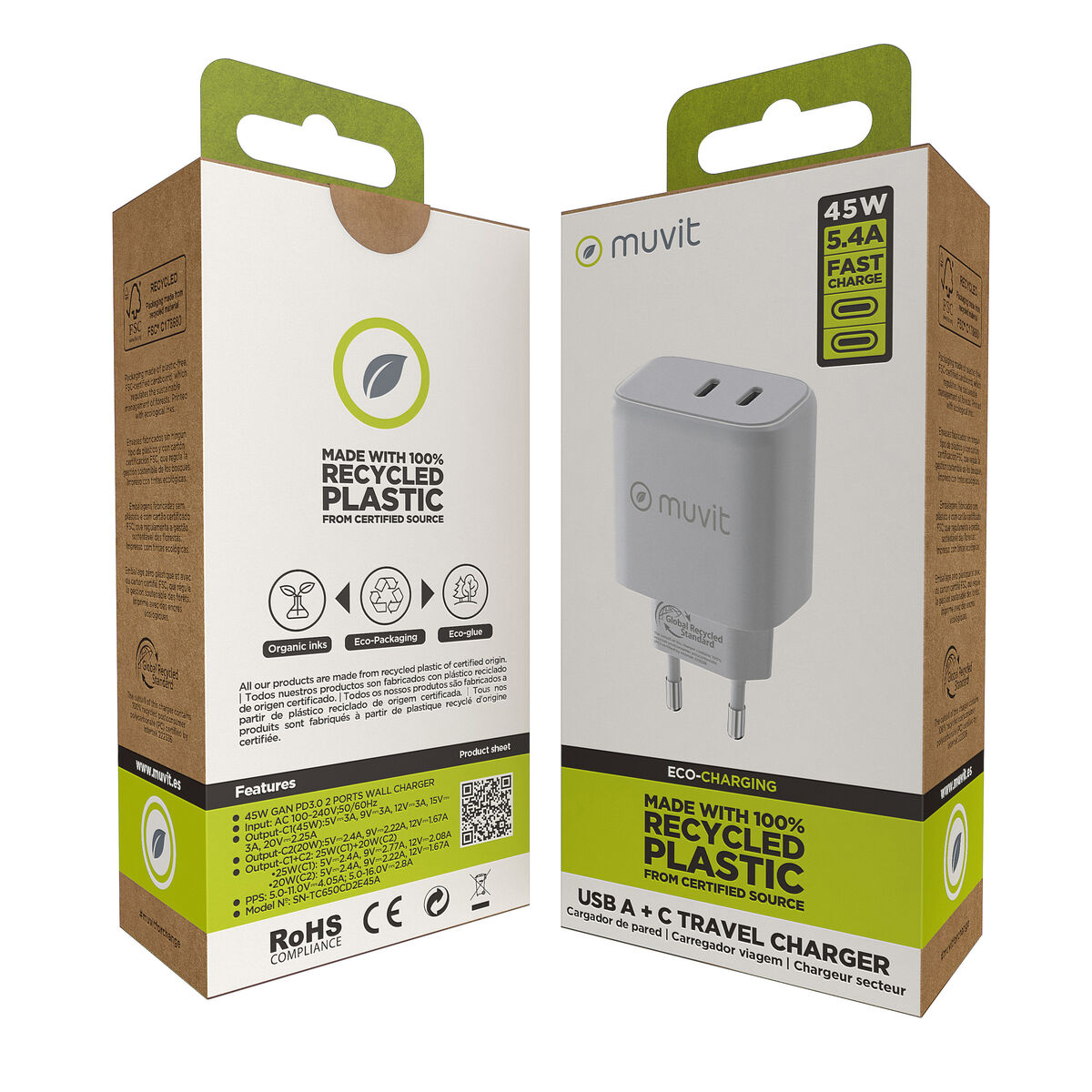 Wall Charger Muvit for Change HC-175 White 20 W 45 W