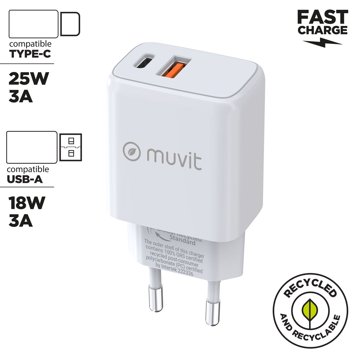 Wall Charger Muvit for Change MC-215 White 18 W 25 W