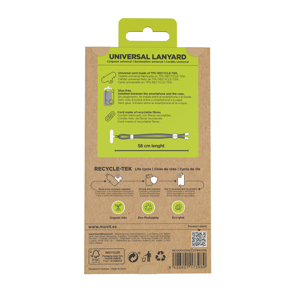 Mobile Phone Lanyard Muvit for Change Pink