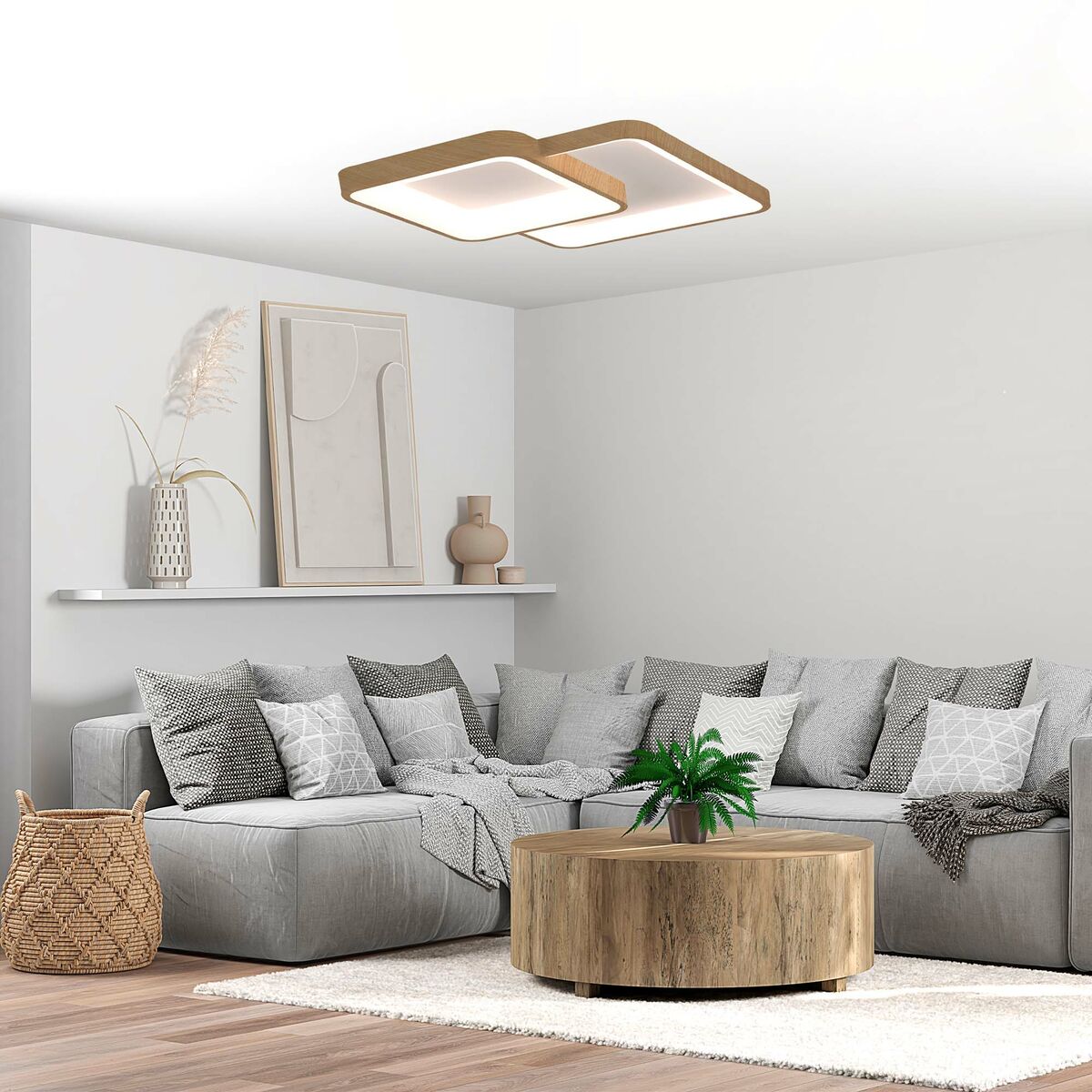 LED Flush-fitting ceiling light KSIX Phenomena 45 W 45 x 45 x 10 cm Brown Wood (3000k – 6000k)