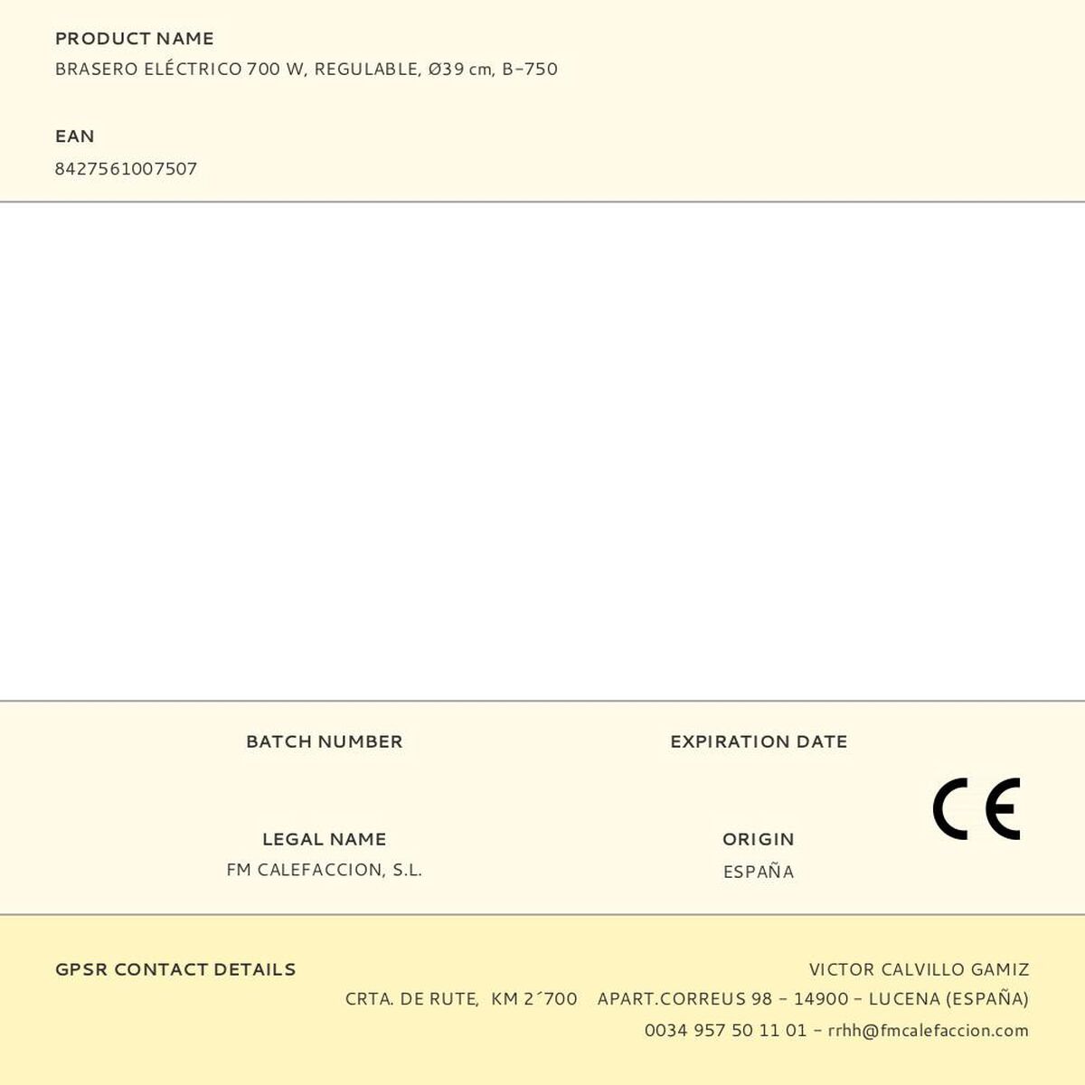 Brazier FM Calefaccin B-750 Grey 700 W