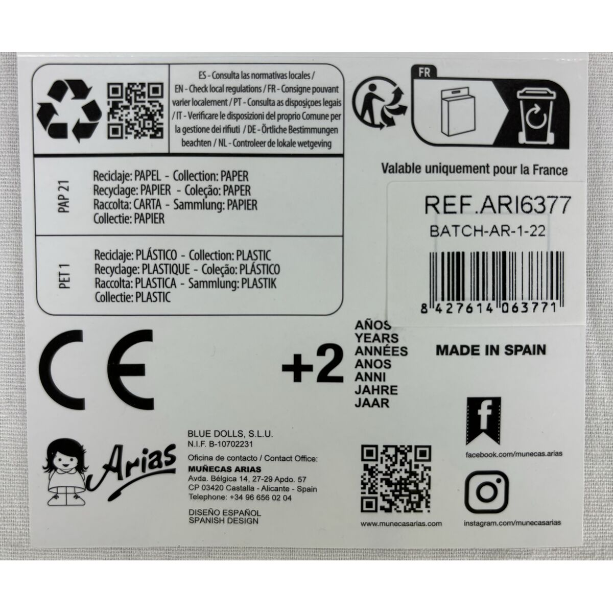 Dolls shoes Arias Blue 40 cm