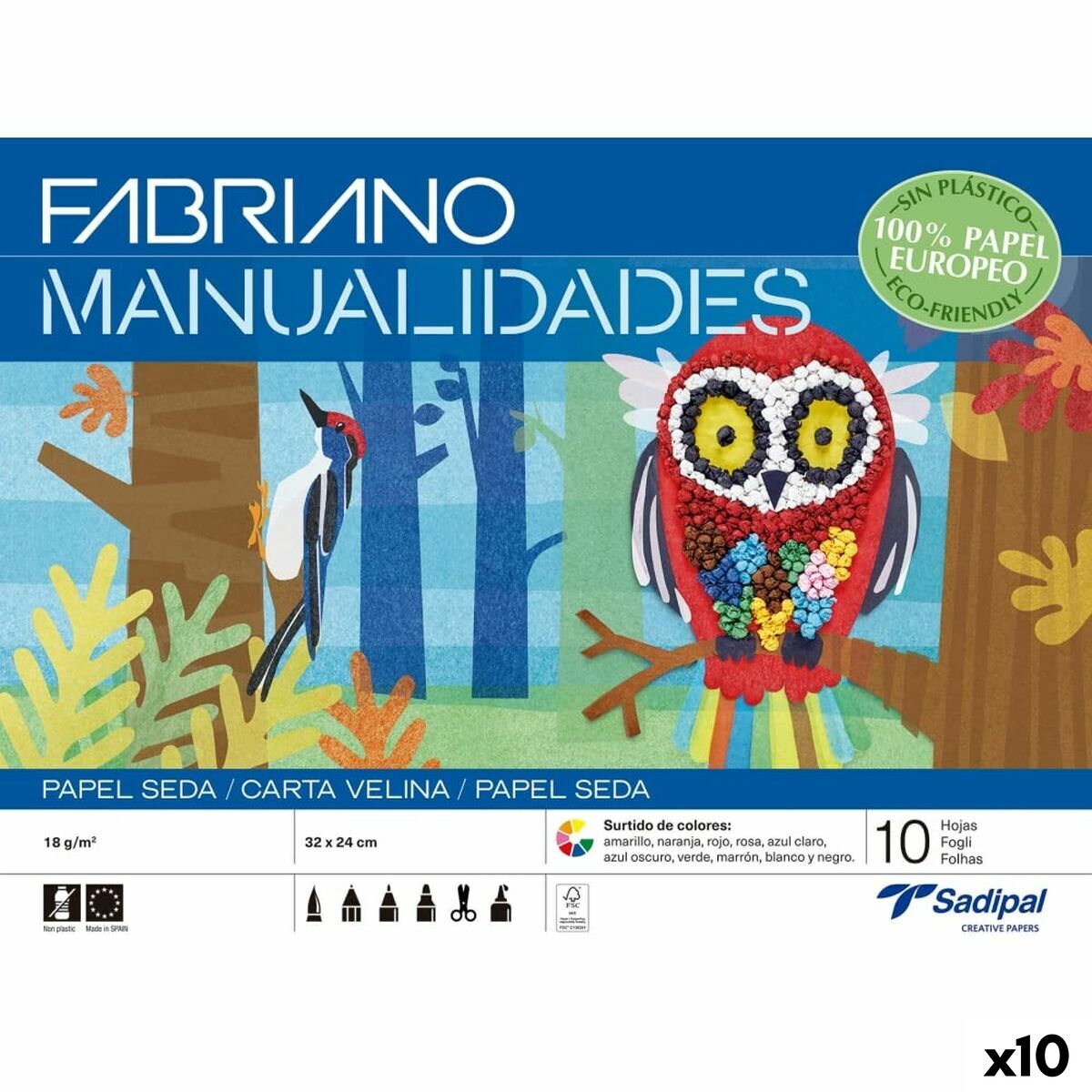 Silk paper Sadipal Multicolour 32 x 24 cm 10 Sheets (10 Units)