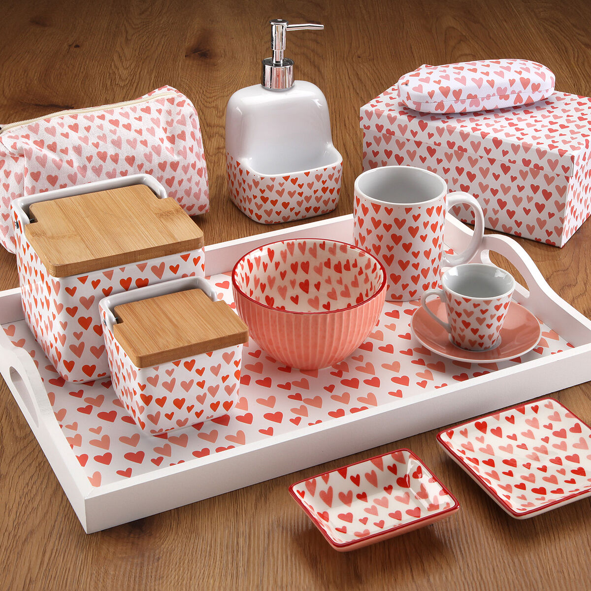 Set of decorative boxes Versa Amore Red Cardboard Hearts (15 Pieces)