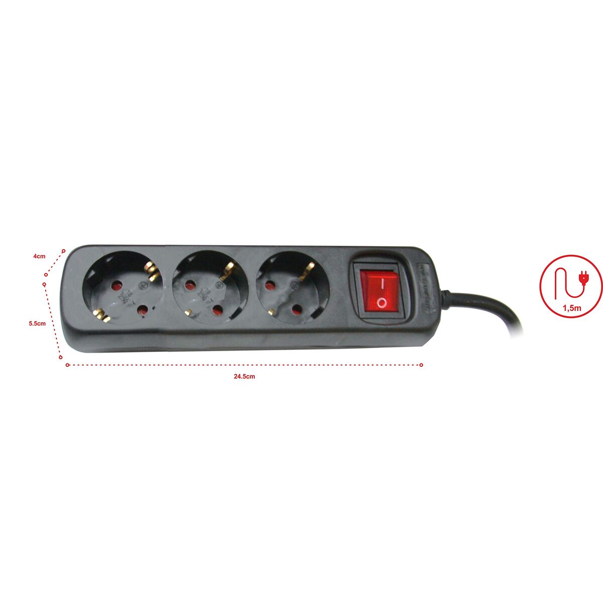 Schuko 3-socket plugboard with power switch Silver Electronics 9643 Black
