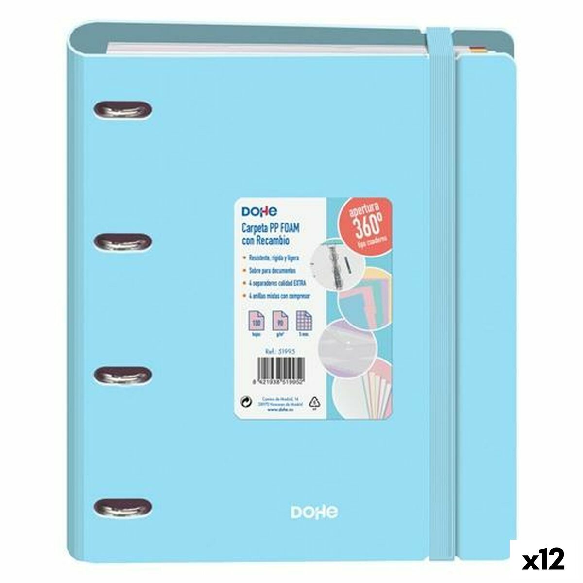 Ring binder DOHE Pastel Blue A4 (12 Units) Ring binder DOHE Pastel Blue A4 (12 Units)