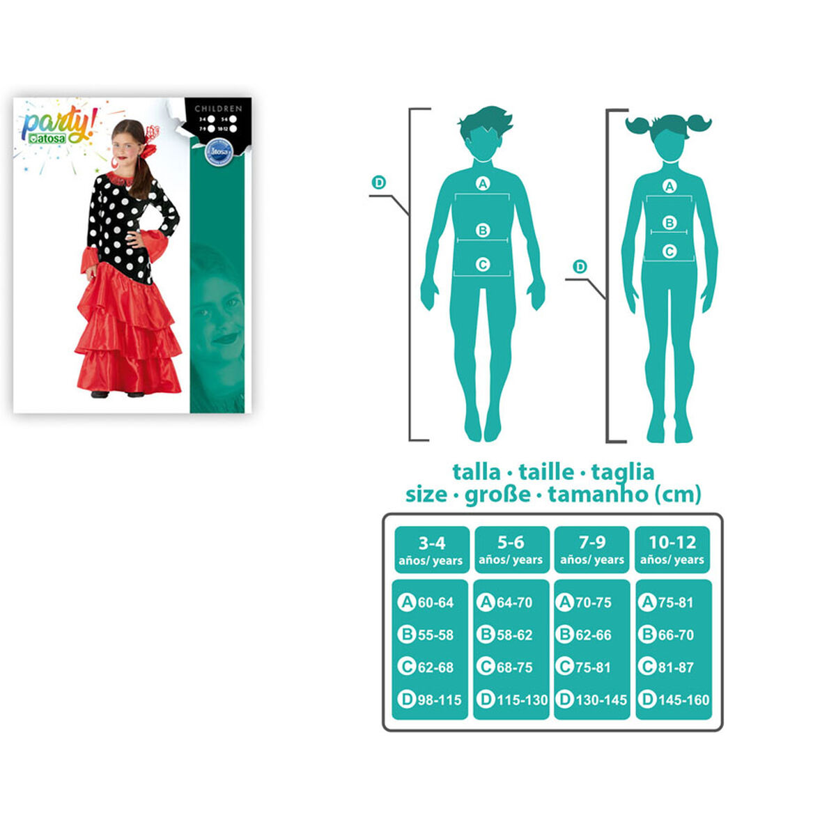 Costume for Adults Flamenca Black Red Spain