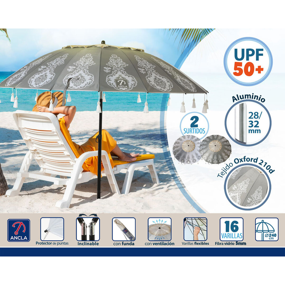 Beach parasol Ø 240 cm SPF50+ Oriental