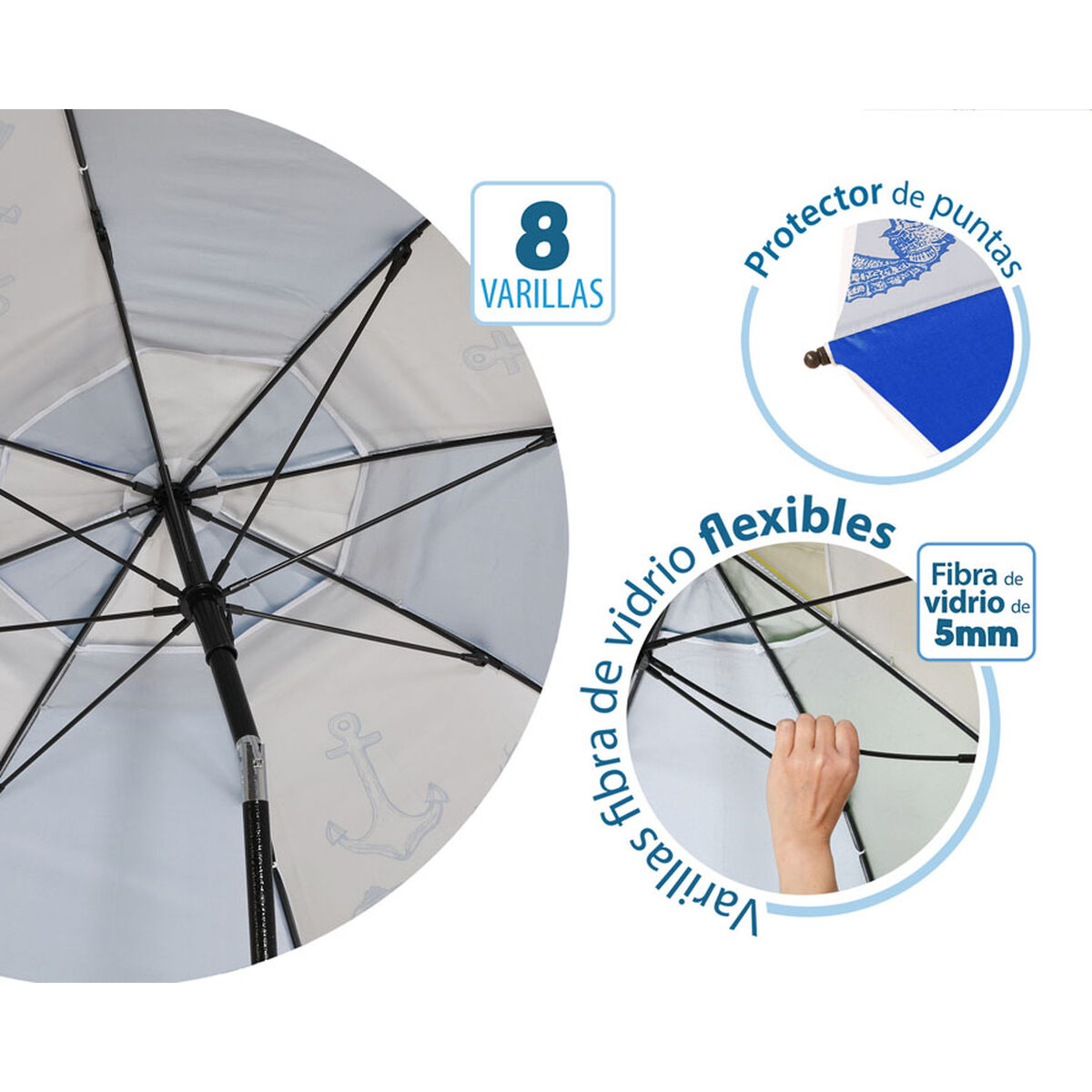 Beach parasol Blue  180 cm SPF50+ Navy