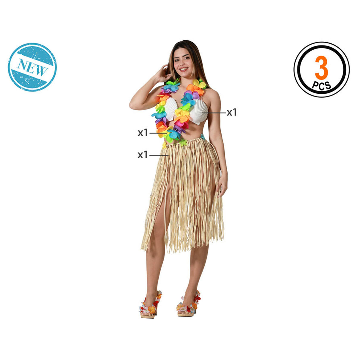 Costume for Adults Hawaiian Woman Hawaiian Man (3 Pieces)