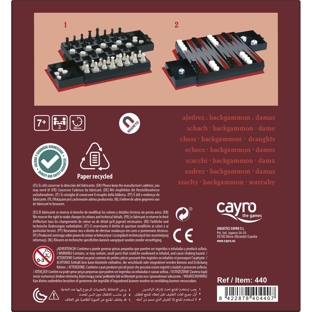 Backgammon Cayro Magnetic Chess Game of draughts
