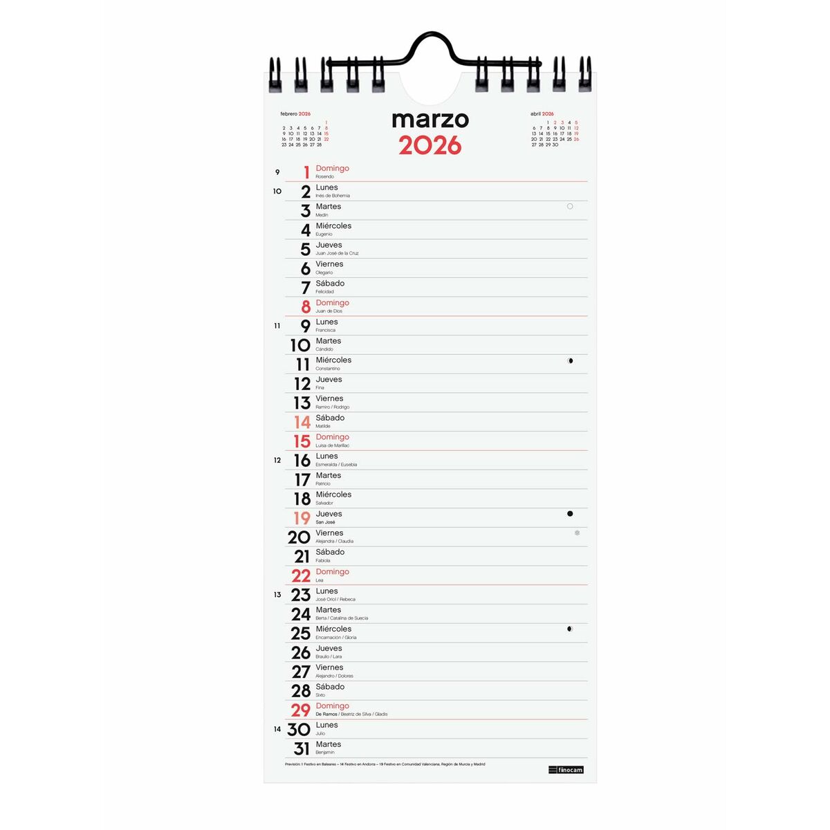Wall calendar Finocam Paper 11 x 23,5 cm
