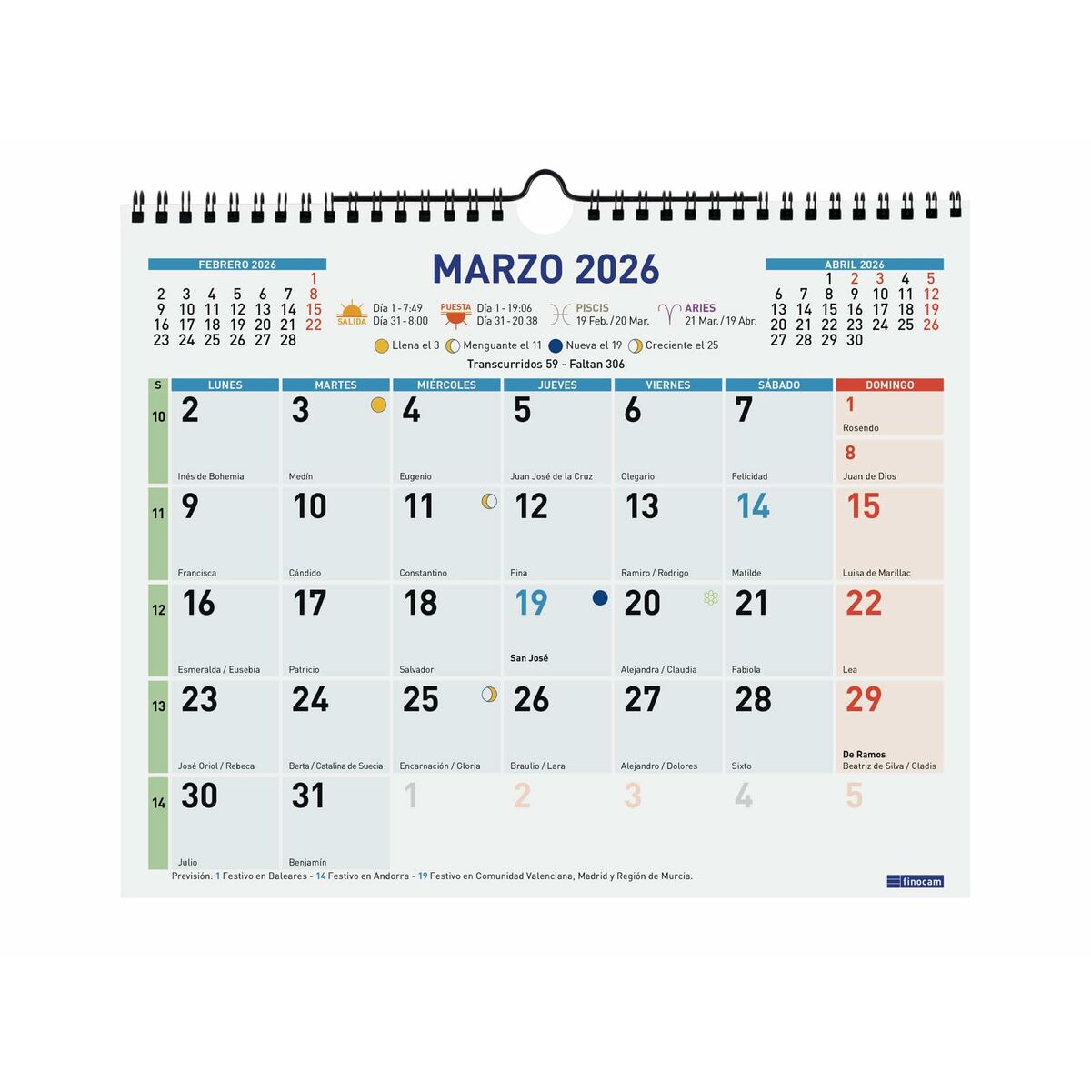 Wall calendar Finocam Multicolour Paper 30 x 24,7 cm