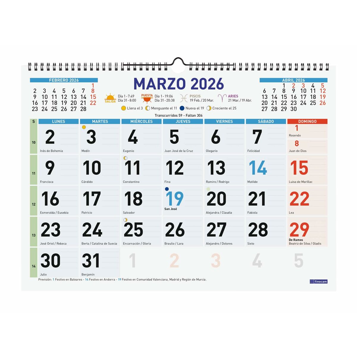 Wall calendar Finocam Multicolour Paper 43 x 31 cm