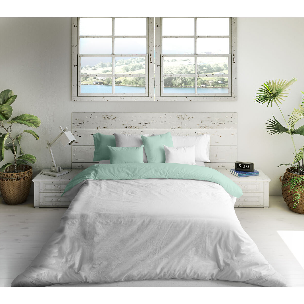 Nordic cover Naturals FUNDA NORDICA BICOLOR REVERSIBLE White Green 200 x 200 cm Reversible