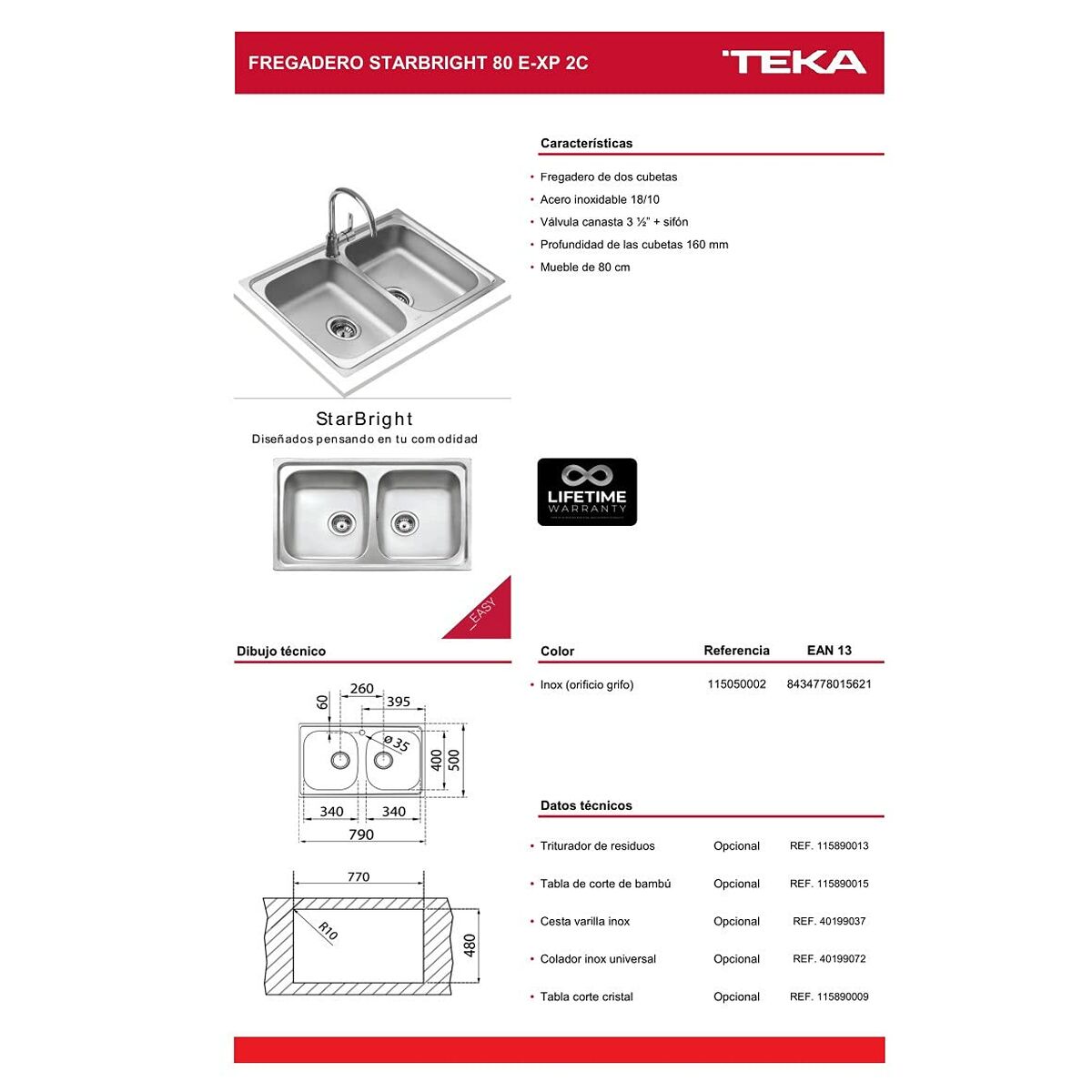 Sink with Two Basins Teka STARBRIGHT 80 E-XP 2C
