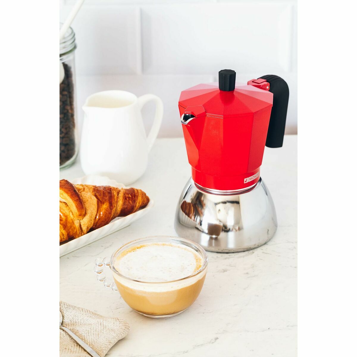 Italian Coffee Pot Monix INOX RED 6T Red Stainless steel 6 Cups