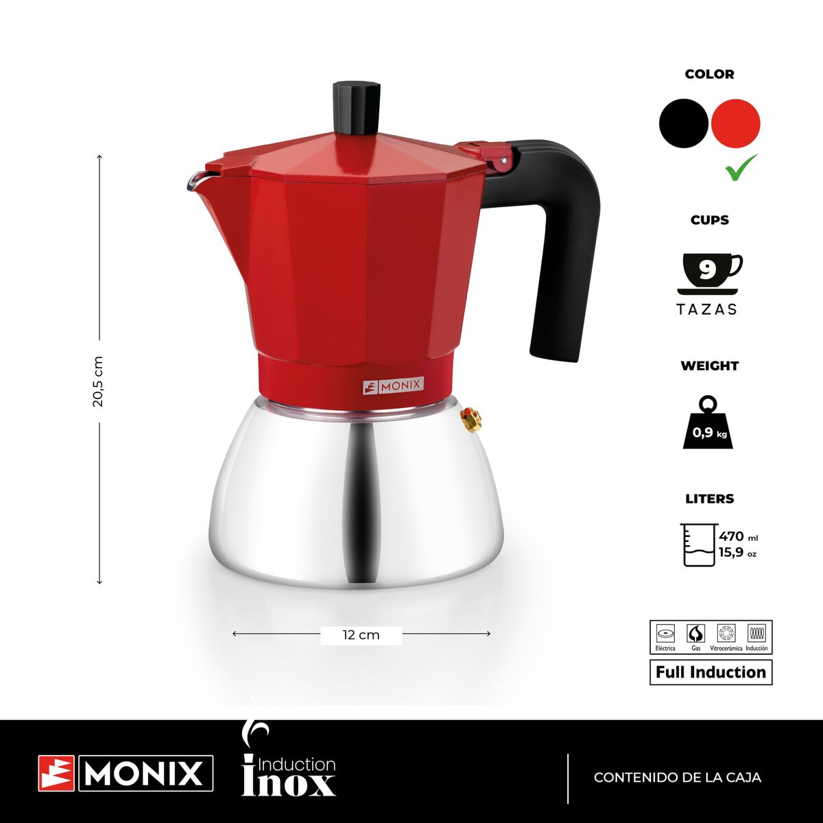 Italian Coffee Pot BRA INOX RED 9T Red 470 ml