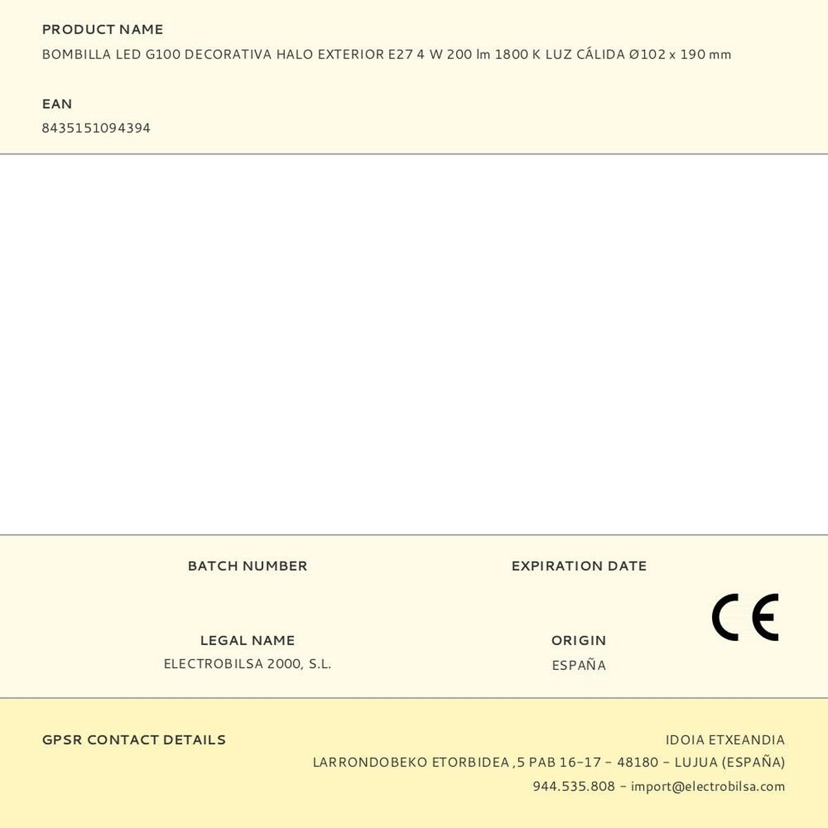 LED lamp Fbright g100 4 W E27 220 lm Golden Decorative (1800 K)