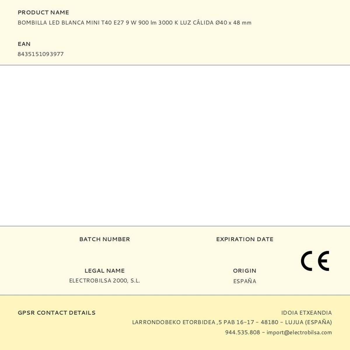 LED lamp Fbright mini t40 F E27 900 Lm  4 x 4,8 cm White Warm light 9 W (3000 K)