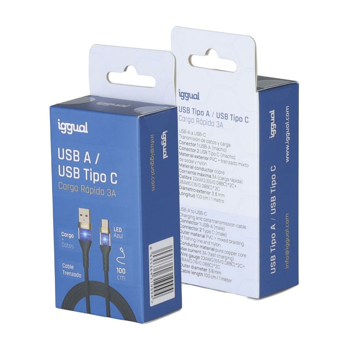 USB A to USB-C Cable iggual IGG319994 Black
