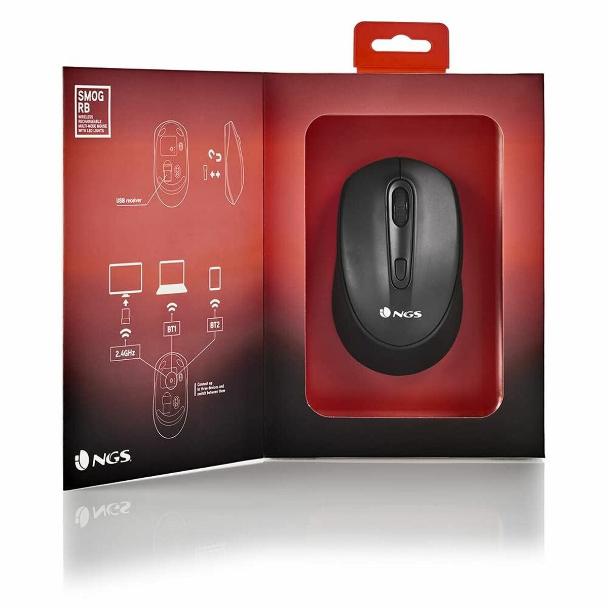 Mouse NGS SMOG-RB Black 1600 dpi Wireless