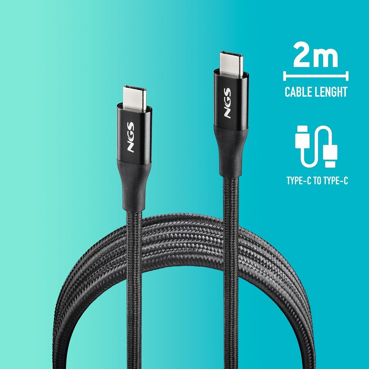 USB-C Cable NGS KNOT240W-2 Black 2 m