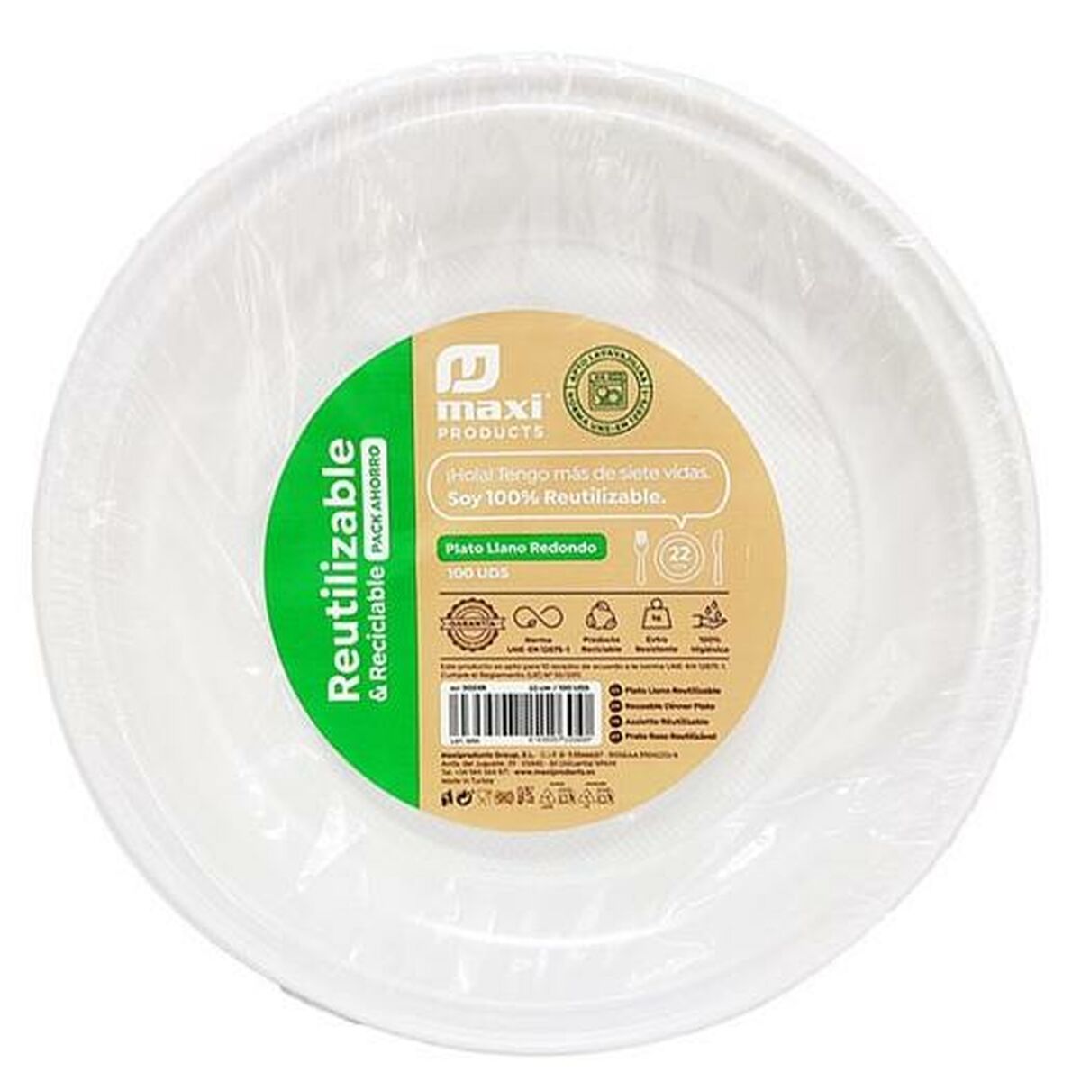 Set of reusable plates Maxi Products White Plastic 100 Pieces Set of reusable plates Maxi Products White Plastic 100 Pieces